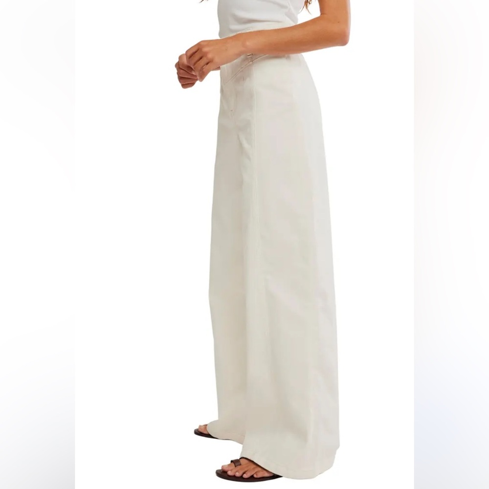 NWT Line & Dot Satin Cream High Waist Wide-Leg Pants